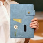 Personalized Birth Flower Name PU Leather A5 Notebook with Storage Pocket and Lined Pages Office Supplies Birthday Gift for Friend Family