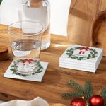 Personalized Christmas Wreath Initial Ceramic Square Coaster with Name Holiday Party Table Decor Christmas Gift for Kids Family