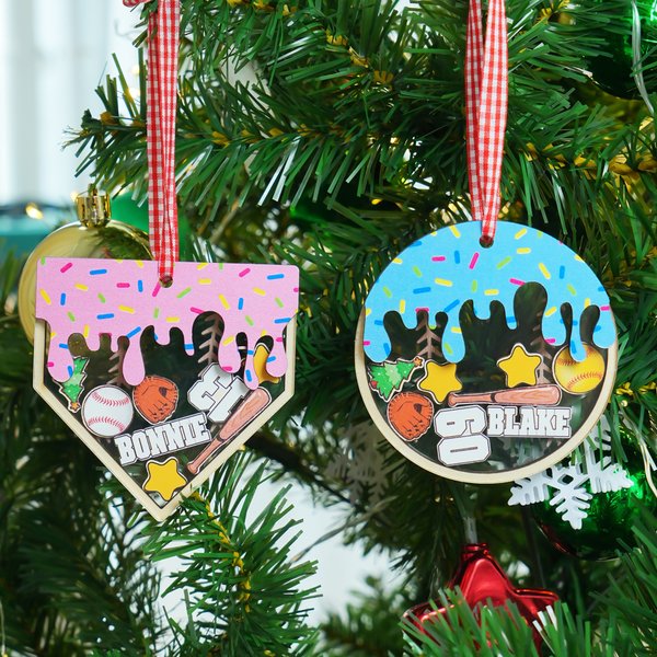 Personalized Ice Cream Dripping Softball Baseball Christmas Shake Ornament with Name Home Tree Decor Christmas Gift for Baseball Lover Softball Player