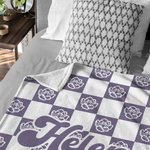 Personalized Birth Flower Checkerboard Pattern Soft Throw Blanket Home Decor Christmas Birthday Gift for Women Kids