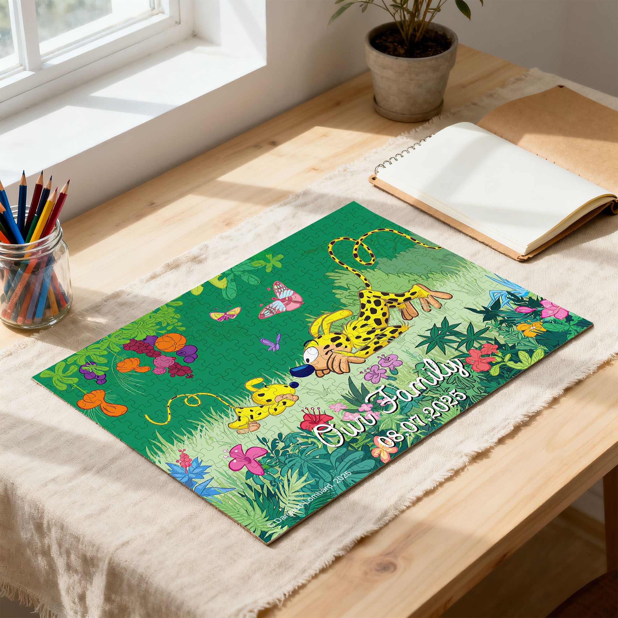Puzzle personnalisé en briques Marsupilami avec texte et date Cadeau d'anniversaire pour enfants | Callie × Marsupilami®.