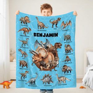 Personalized Dinosaur Themed Multicolor Soft Throw Blanket with Name Christmas Birthday Gift for Kids Dinosaur Lover