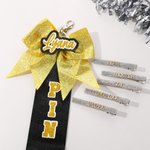 Personalised Glitter Bow Keychain Pin Holder Backpack Name Tag with 5 Pins Travel Accessories Daily Use Birthday Gift for Cheerleaders Teammates