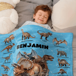 Personalised Dinosaur Themed Multicolour Soft Throw Blanket with Name Christmas Birthday Gift for Kids Dinosaur Lover