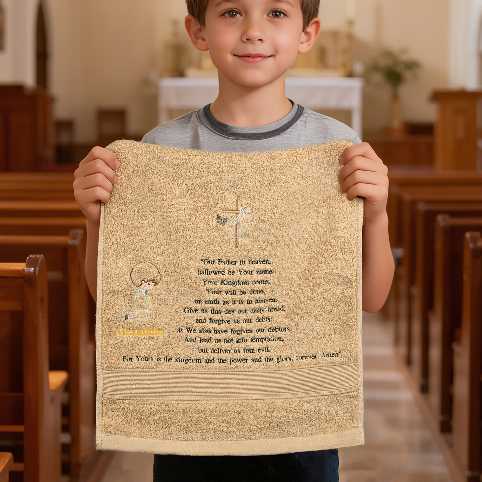Serviette de bain personnalisée multicolore en coton avec nom brodé Utilisation quotidienne Cadeau de baptême religieux pour les amis chrétiens