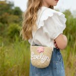 Personlig Boho Blomma Justerbar Straw Crossbody Väska med garn Namn Födelsedag Bröllop Julklapp för småbarn Blomma Flickor Barn