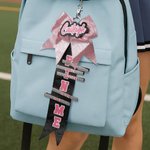 Personalised Glitter Bow Keychain Pin Holder Backpack Name Tag with 5 Pins Travel Accessories Daily Use Birthday Gift for Cheerleaders Teammates