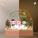 Personalized 2-5 Snowmen Christmas Tree Acrylic Adjustable Night Light with Name and Wooden Base Room Decor Christmas Gift for Kids Family
