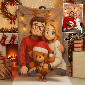 Personalised Cartoon Photo Soft Throw Blanket Home Decor Christmas Birthday Gift for Couples Family Friends