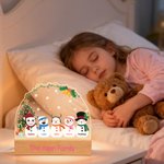 Personalized 2-5 Snowmen Christmas Tree Acrylic Adjustable Night Light with Name and Wooden Base Room Decor Christmas Gift for Kids Family