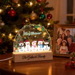 Personalized 2-5 Snowmen Christmas Tree Acrylic Adjustable Night Light with Name and Wooden Base Room Decor Christmas Gift for Kids Family