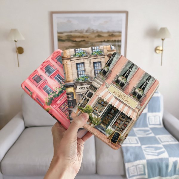 Personalized Oil Painting Style Bookstore Portable Kindle Case with Text Daily Use Birthday Gift for Book Lovers Bookworms