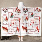 Personalised A Hug from Heaven Cardinal Soft Hooded Blanket with Name Memory Gift Christmas Gift for Family