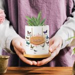 Personalized Grandma's Butterfly Kisses Ceramic Succulent Planter Pot with 1-10 Names and Bamboo Tray Christmas Birthday Gift for Grandma