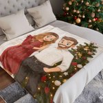 Couverture douce personnalisée avec photo de dessin animé pour la maison Cadeau d'anniversaire de Noël pour les couples, la famille et les amis