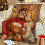Couverture douce personnalisée avec photo de dessin animé pour la maison Cadeau d'anniversaire de Noël pour les couples, la famille et les amis