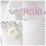 Personalized Rainbow Flower Cotton Woven Storage Basket with Name Holiday Birthday Baby Shower Gift for Baby Kid