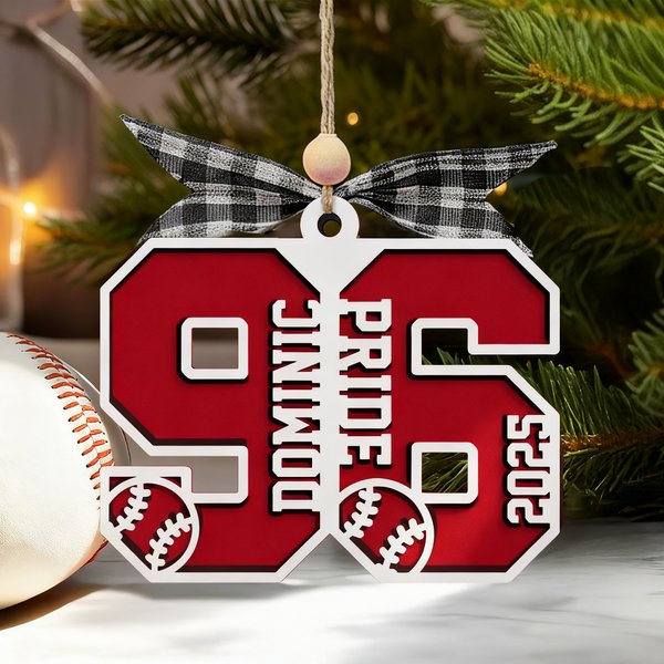 Personalised Number Bow Sports Ball Theme Wooden Ornament with Name Home Decor Christmas Gift for Sports Fans Lovers