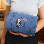 Personalized Birth Flower Cartoon Character Makeup Bag with Name Travel Essentials Wedding Party Birthday Gift for Women
