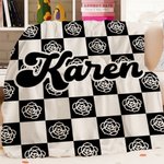 Personalized Birth Flower Checkerboard Pattern Soft Throw Blanket Home Decor Christmas Birthday Gift for Women Kids