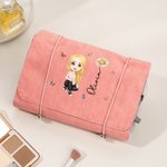 Personalized Birth Flower Cartoon Character Makeup Bag with Name Travel Essentials Wedding Party Birthday Gift for Women
