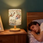 Personalized Cardinal Photo Flaxen Fabric Table Lamp with Name and Text Home Decor Christmas Memorial Gift for Family