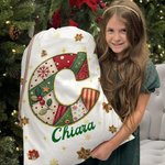 Sacco di tela personalizzato con iniziale e nome design natalizio fiocco di neve bomboniere per vigilia di Natale regalo per bambini