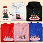 Sweat à Capuche Personnalisé avec 2 à 6 Personnages de Dessin Animé et Noms Tenue Quotidienne Cadeau Noël pour Meilleures Amies Sœurs