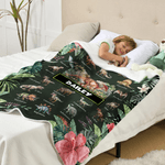 Personalized Floral Jungle Volcano Dinosaur Themed Soft Throw Blanket with Name Christmas Birthday Gift for Kids Dinosaur Lovers