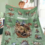 Personalised Dinosaur Themed Multicolour Soft Throw Blanket with Name Christmas Birthday Gift for Kids Dinosaur Lover