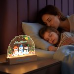 Personalized 2-5 Snowmen Christmas Tree Acrylic Adjustable Night Light with Name and Wooden Base Room Decor Christmas Gift for Kids Family