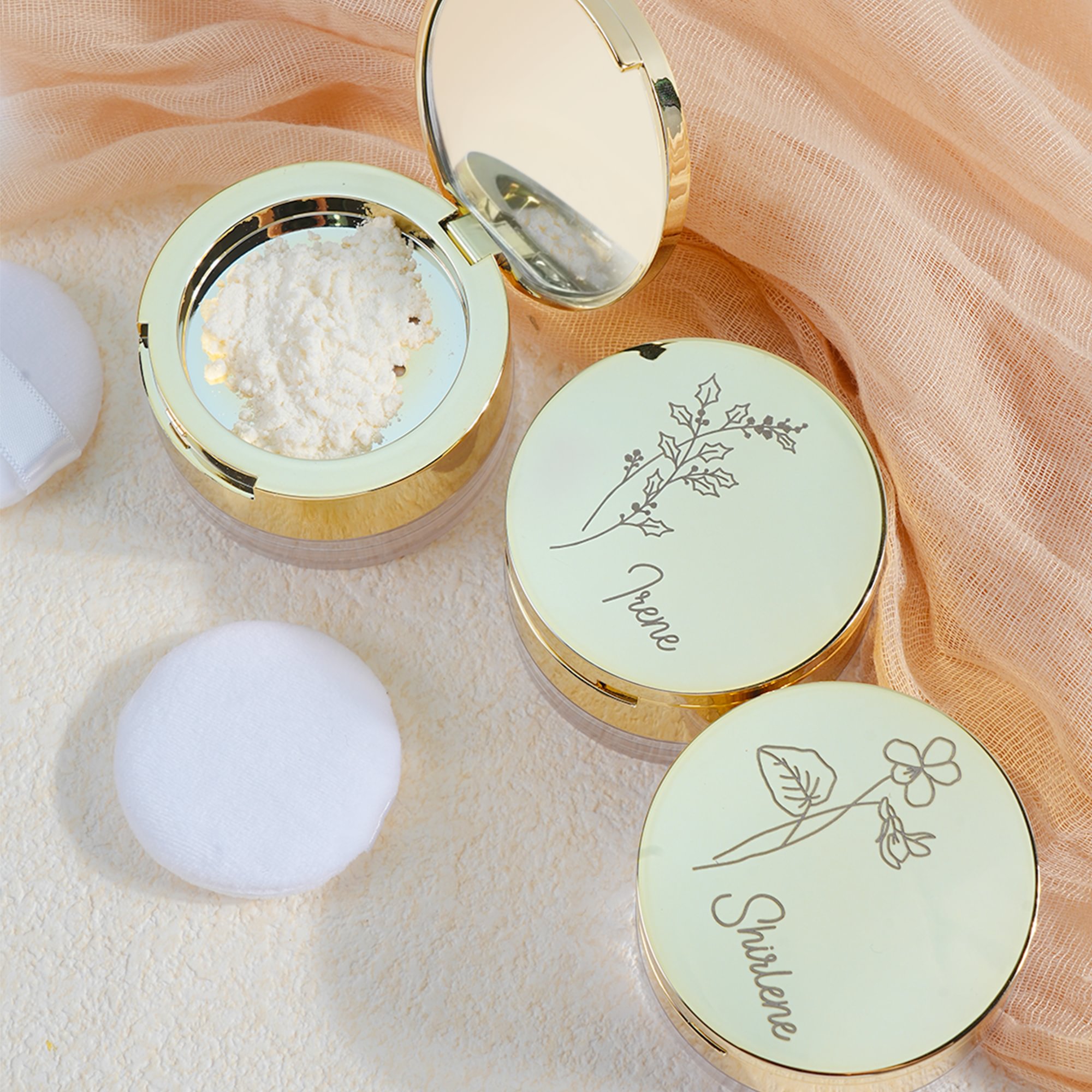 Boîte de maquillage personnalisée avec nom et houppette de voyage Cadeau d'anniversaire pour femmes