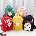 Gepersonaliseerde Weven Bloemen Hart Afneembare Teddybeer Peuter Schooltas met Naam Verjaardag Terug naar School Cadeau voor Kinderen Peuters