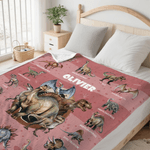 Personalised Dinosaur Themed Multicolour Soft Throw Blanket with Name Christmas Birthday Gift for Kids Dinosaur Lover