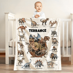 Personalised Dinosaur Themed Multicolour Soft Throw Blanket with Name Christmas Birthday Gift for Kids Dinosaur Lover