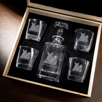 Personalized Engraved Photo Whiskey Decanter Glasses Wooden Storage Box Set with Text Birthday Christmas Gift for Bartender Man