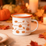 Personalized Pumpkin Maple Leaf 12 oz Enamel Mug with Name Thanksgiving Day Birthday Gift for Teenagers Kids