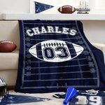 Personalised Ball Silhouette Soft Throw Blanket with Name and Number Birthday Team Gift for Sports Lovers