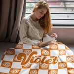 Personalized Birth Flower Checkerboard Pattern Soft Throw Blanket Home Decor Christmas Birthday Gift for Women Kids