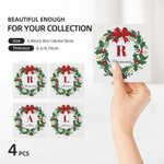 Personalized Christmas Wreath Initial Ceramic Square Coaster with Name Holiday Party Table Decor Christmas Gift for Kids Family