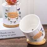 Personalized Grandma's Butterfly Kisses Ceramic Succulent Planter Pot with 1-10 Names and Bamboo Tray Christmas Birthday Gift for Grandma