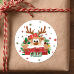 Personalized Cute Christmas Elk Waterproof Stickers Labels with Name Gift Decor Christmas Festival Party Favors for Family Friends