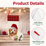 Personalized Santa Hat Plaid Oil Painting Photo Candy Christmas Stocking with Name Christmas Decor Party Gift for Pet Lovers