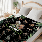 Personalized Floral Jungle Volcano Dinosaur Themed Soft Throw Blanket with Name Christmas Birthday Gift for Kids Dinosaur Lovers