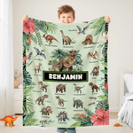 Personalized Floral Jungle Volcano Dinosaur Themed Soft Throw Blanket with Name Christmas Birthday Gift for Kids Dinosaur Lovers