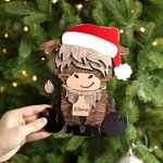 Decorazione da tavolo in legno personalizzata con 12 cappelli intercambiabili e etichetta con nome inciso regalo per amanti delle mucche