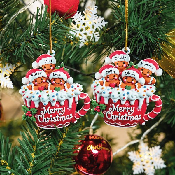 Personalized 3-6 Gingerbread Cocoa Mug Double-Sided Printing Christmas Ornament with Name Home Decor Merry Chrismas Gift for Family Friends