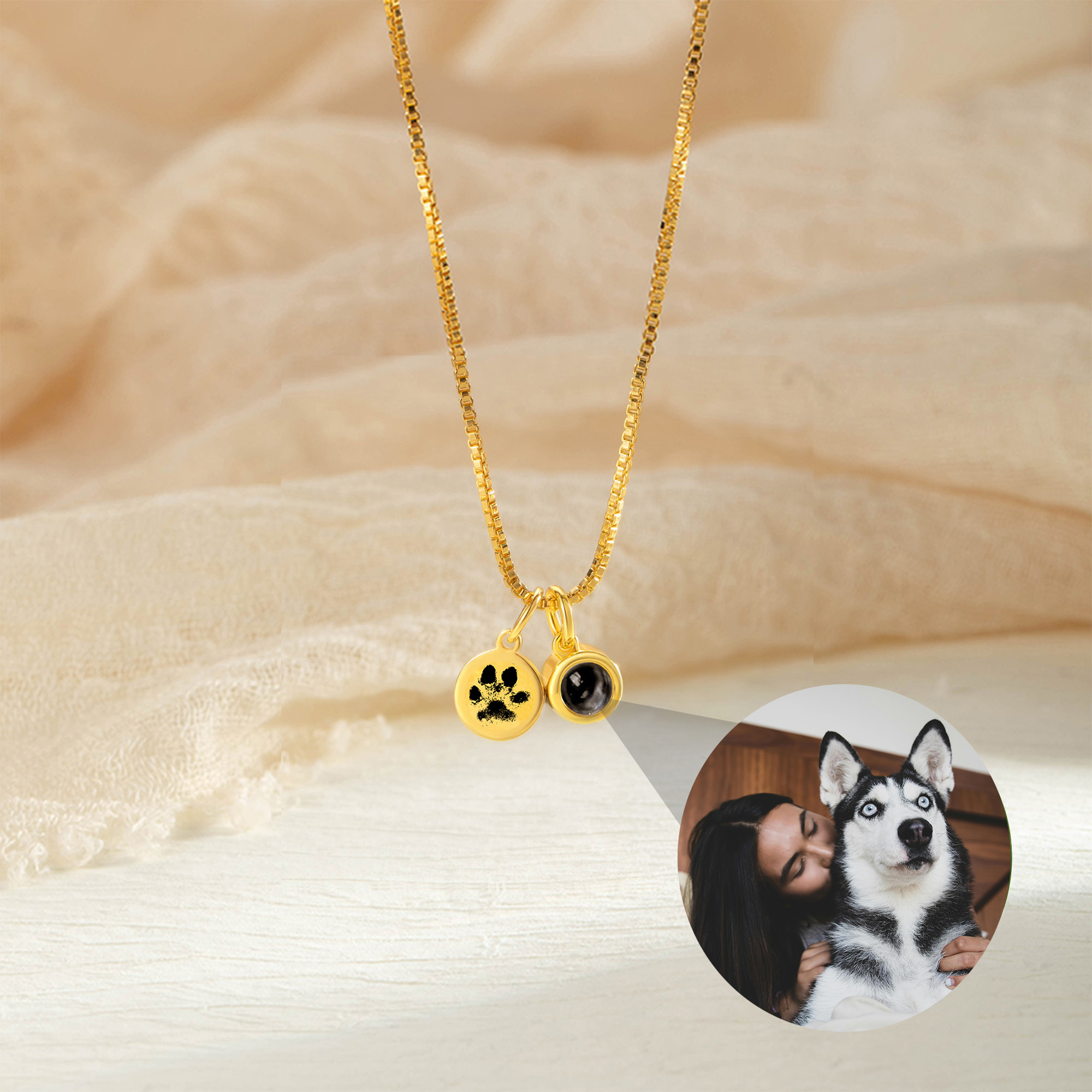 Collier de projection de photo personnalisé avec empreinte de patte gravée Bijoux de commémoration de perte d'animal Cadeau d'anniversaire pour les propriétaires d'animaux de compagnie