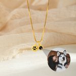 Personalized Photo Projection Necklace with Paw Print Engraved Pet Loss Memorial Jewelry Birthday Gift for Pet Lovers Owners