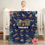 Personalized Floral Jungle Volcano Dinosaur Themed Soft Throw Blanket with Name Christmas Birthday Gift for Kids Dinosaur Lovers
